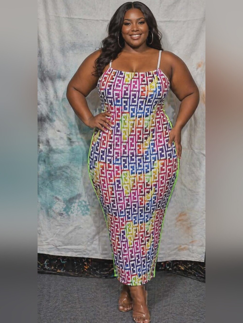 Fendi Multicolor Logo Print Maxi Dress